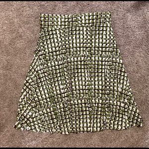 MERONA BROWN, GREEN & WHITE GEO PRINT A-Line SKIRT